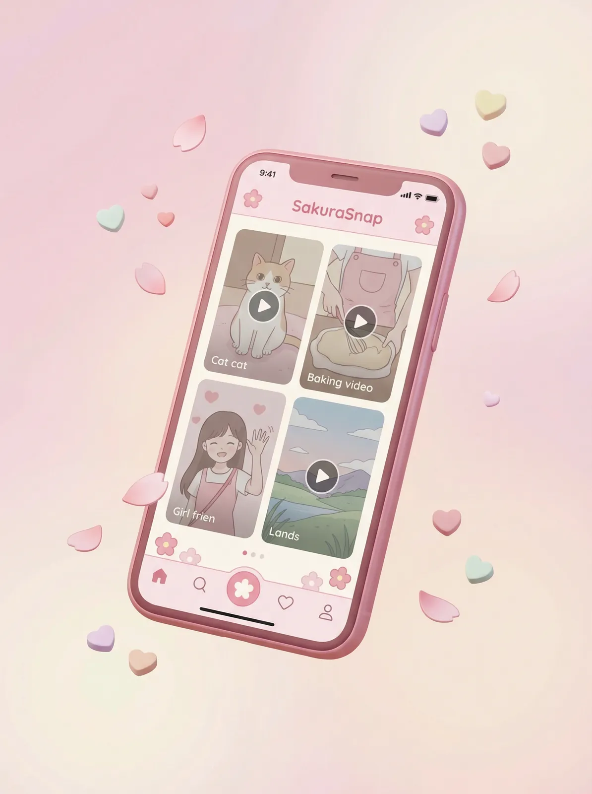 糖心视频 APP手机界面展示 - 粉色手机模型