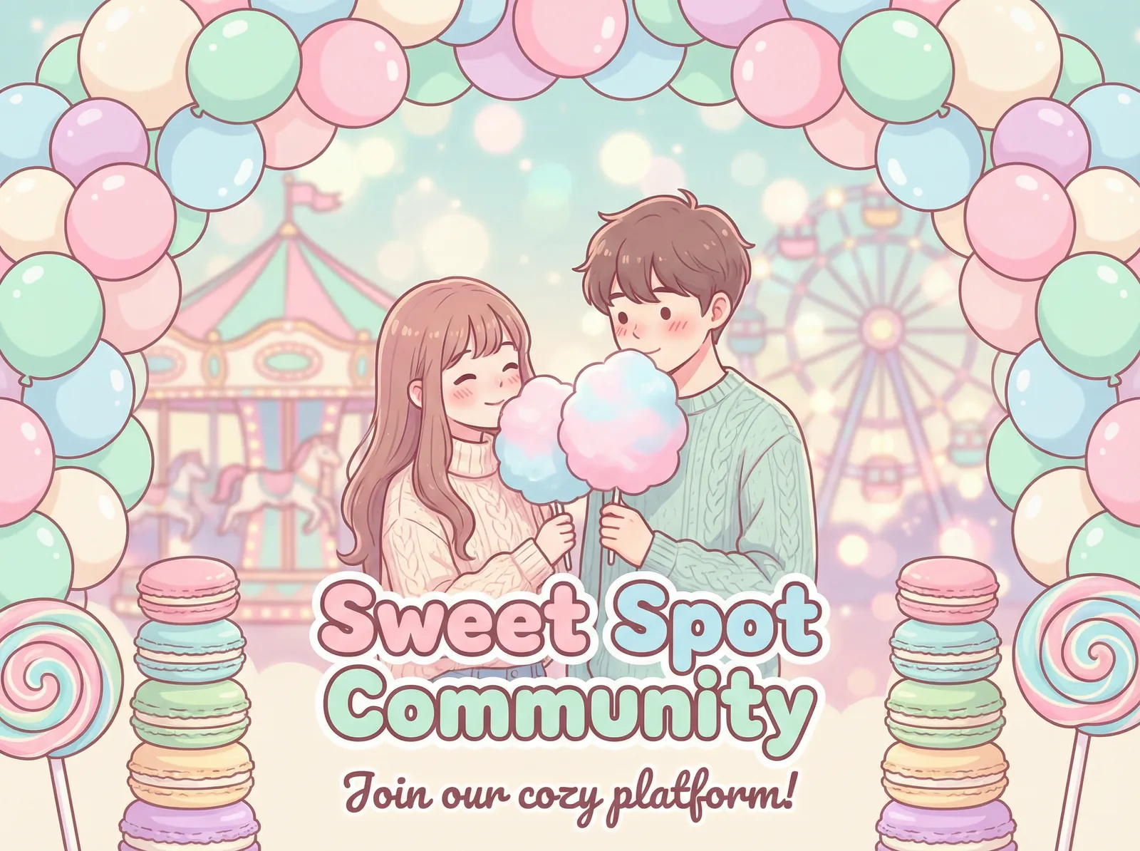 糖心视频 甜蜜视频 - 情侣在游乐园分享棉花糖的浪漫瞬间