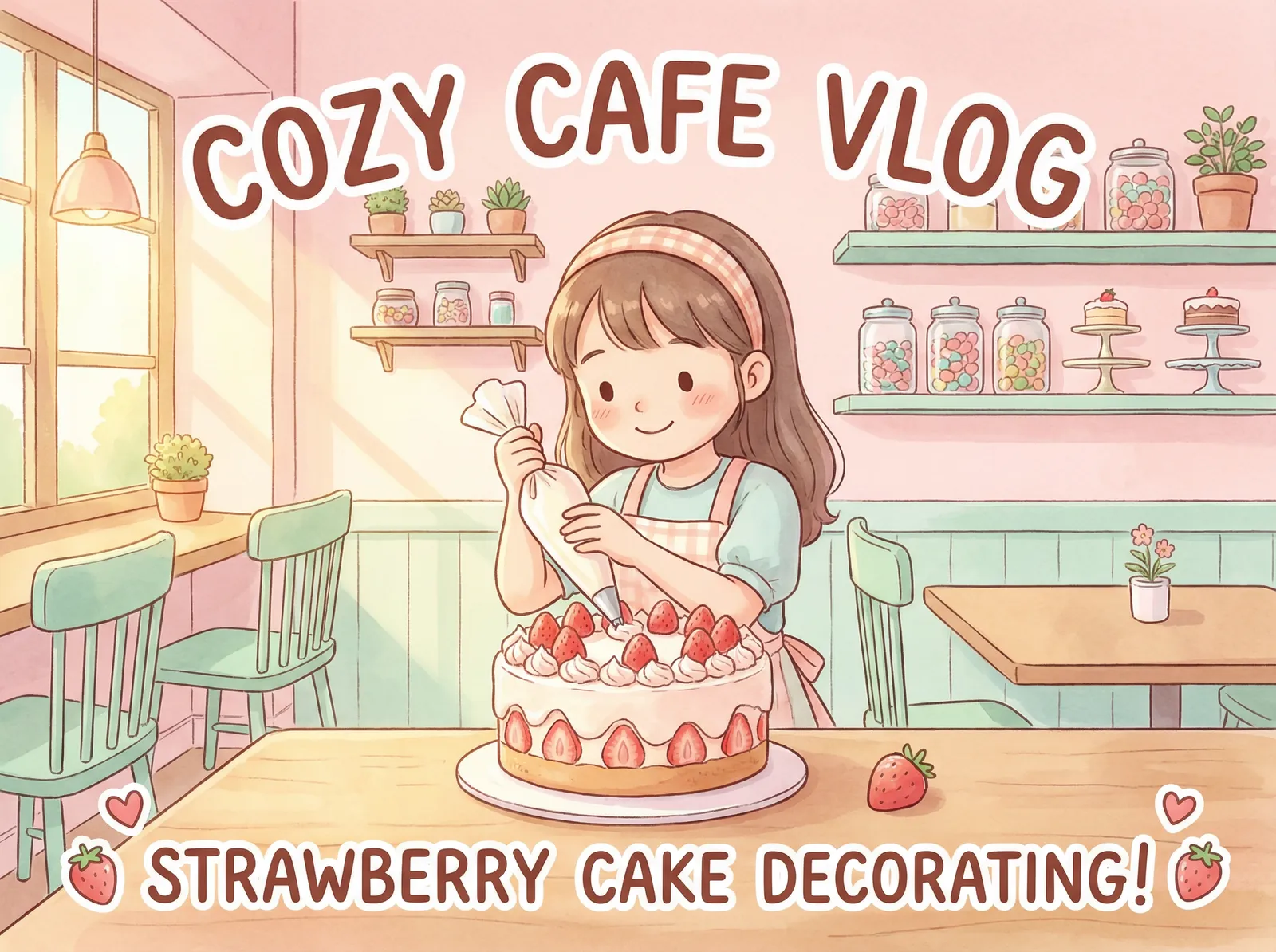 糖心视频 甜品制作 - 在温馨咖啡厅装饰草莓蛋糕