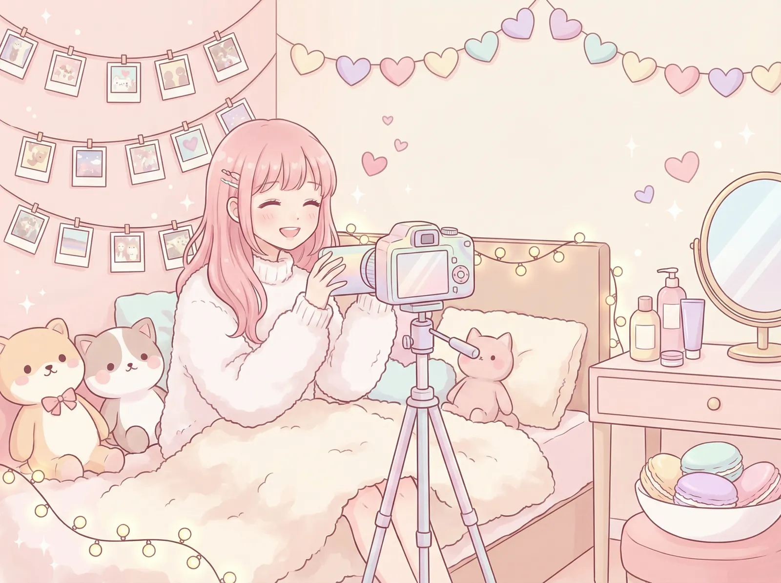 糖心视频 少女Vlog - 粉色房间里拍摄Vlog的女孩